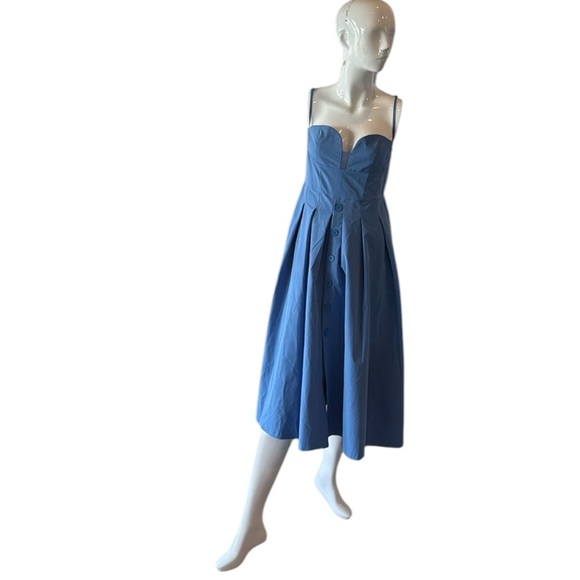 AEL Amy Enjoy Life Studio Marion Bustier Blue Button A-Line Midi Dress Size M - Picture 3 of 12